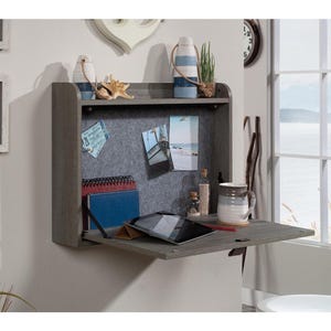 Scandi Style Space saving hanging wall desk in white finish with Oak accent