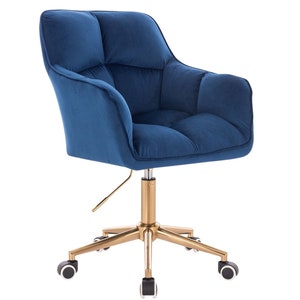 Designer adjustable swivel office/desk chair with GOLD base in velvet - Grey/ Green/Blue/Pink