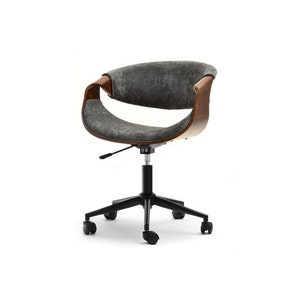 NEW RETRO Style Adjustable Swivel office desk chair grey velour and wood