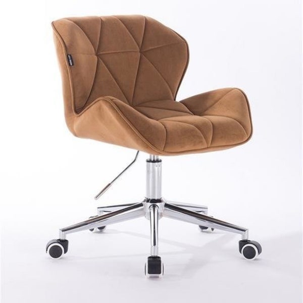 Belle et élégante chaise de bureau pivotante réglable Velour Designer avec base en or - De nombreuses couleurs disponibles