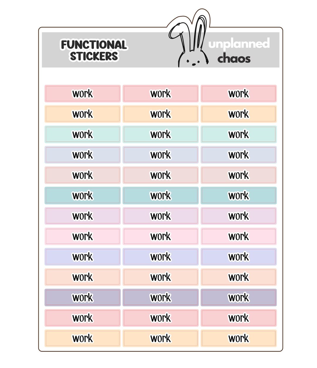 Work Script Label Dash Line Planner Stickers, Writable Paper, Pastel ...