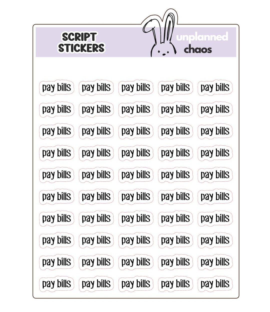 Bills Script Pay Bills Script Planner Stickers, Black Color - Etsy