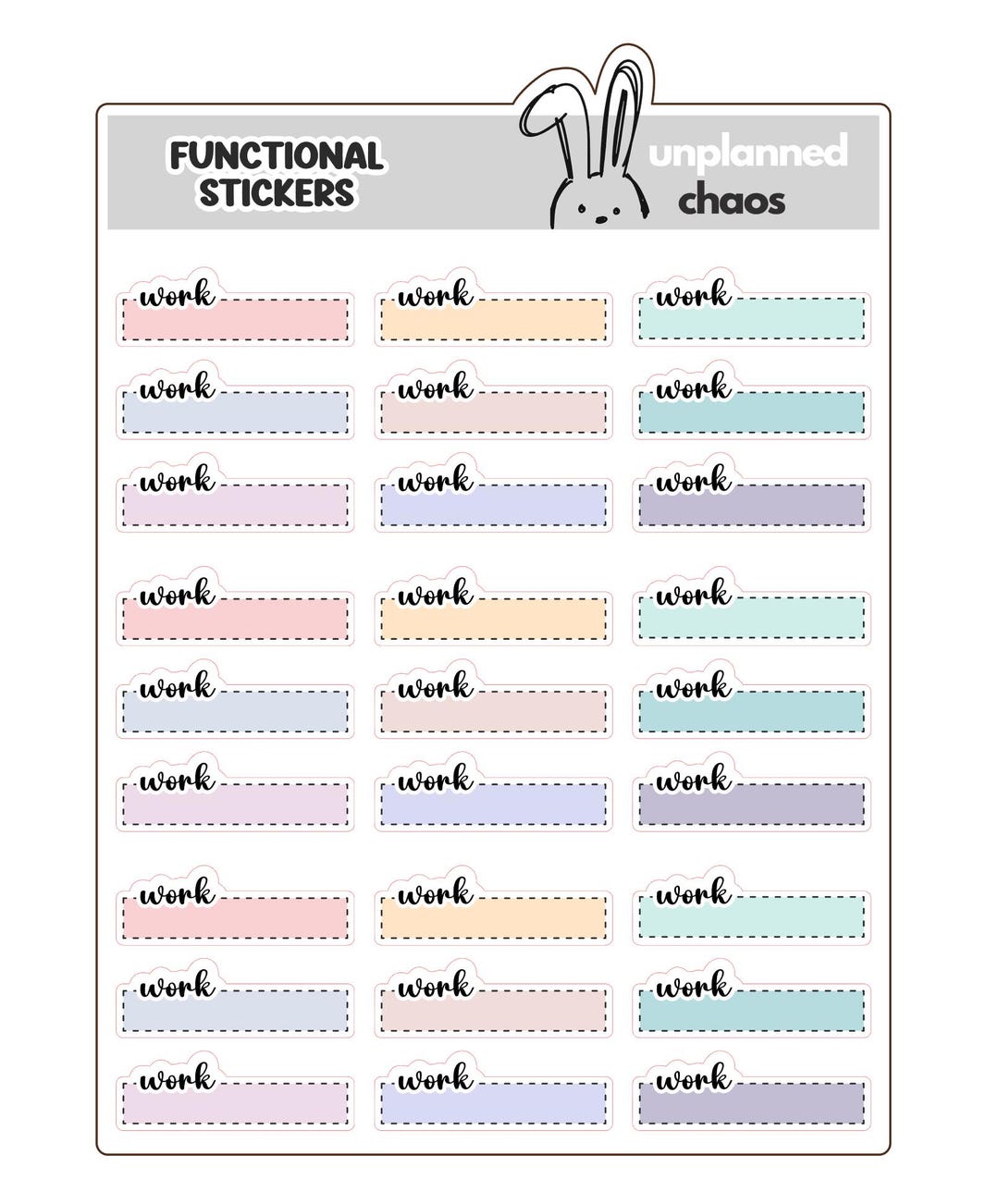 Work Script With Dash Line Label Planner Stickers, Writable Paper ...