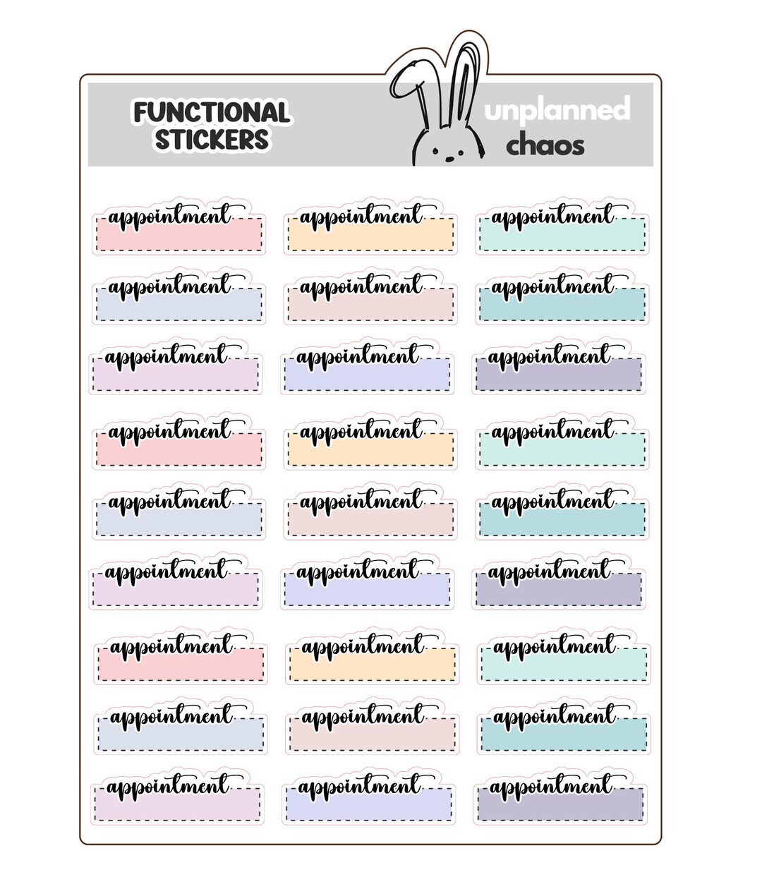 Appointment Script With Dash Line Label Planner Stickers, Writable ...