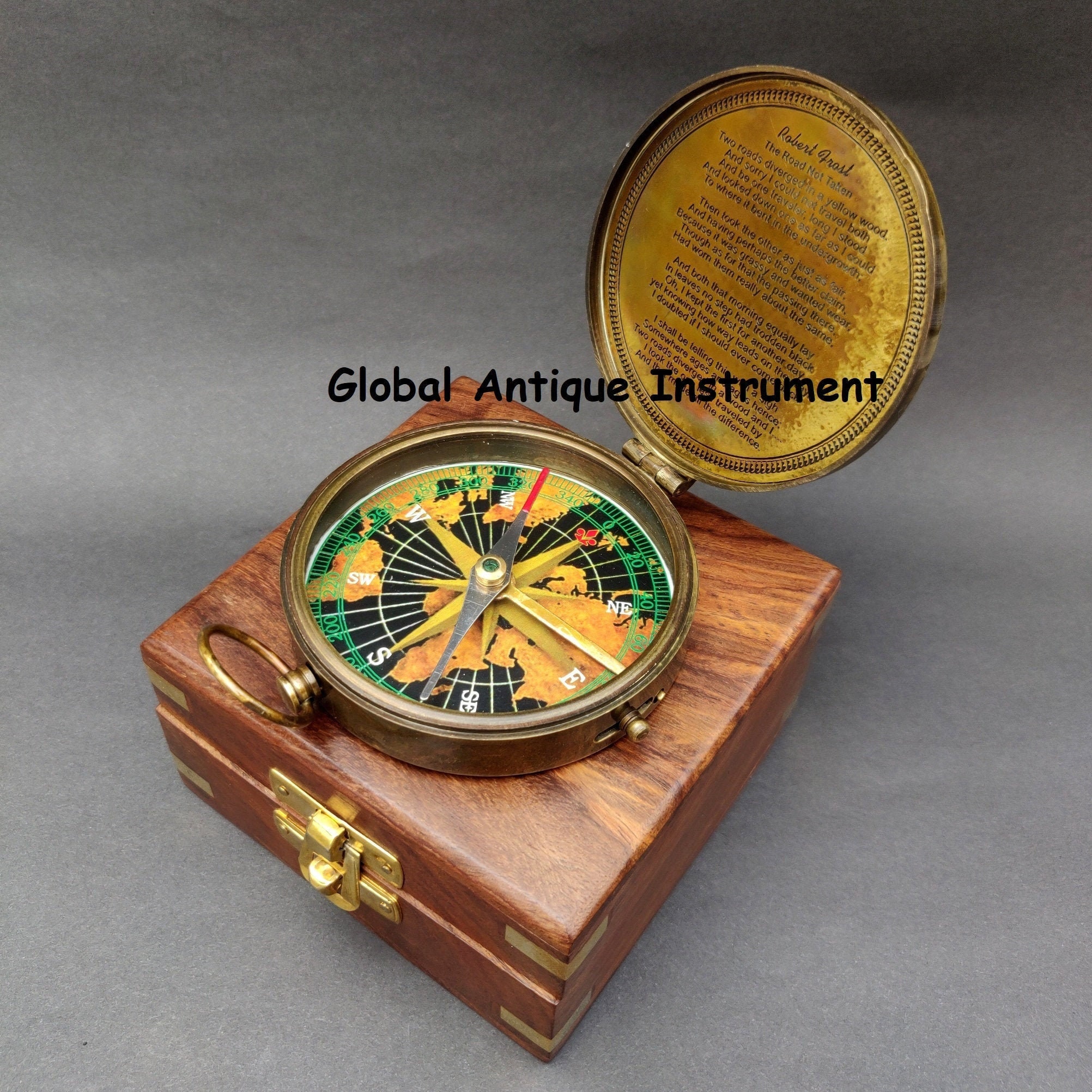 Nautical Solid Brass Marine Sundial Compass Pocket Telescope Magnifying Gift Set 