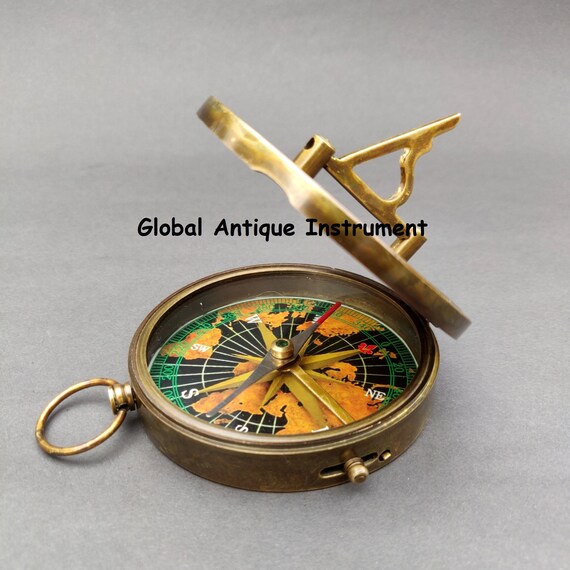 Vintage Gold Finish Compass Ornament Gifting Vintage Nautical Naval Push Bu 