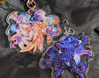 Celestia and Luna Glitter Keychains | MLP | My Little Pony