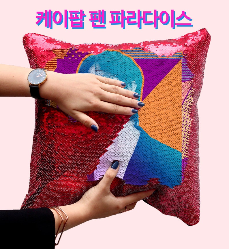 Korean SevenTeen Sequin Pillow Kpop Pillow Gift for him Kawaii Magic Pillow Fan BTS Army Gift For her BTS Sequin Pillow