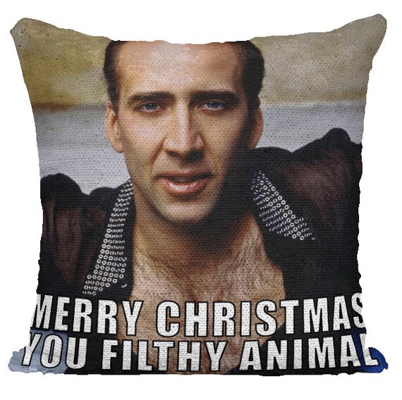 nick cage sequin pillow