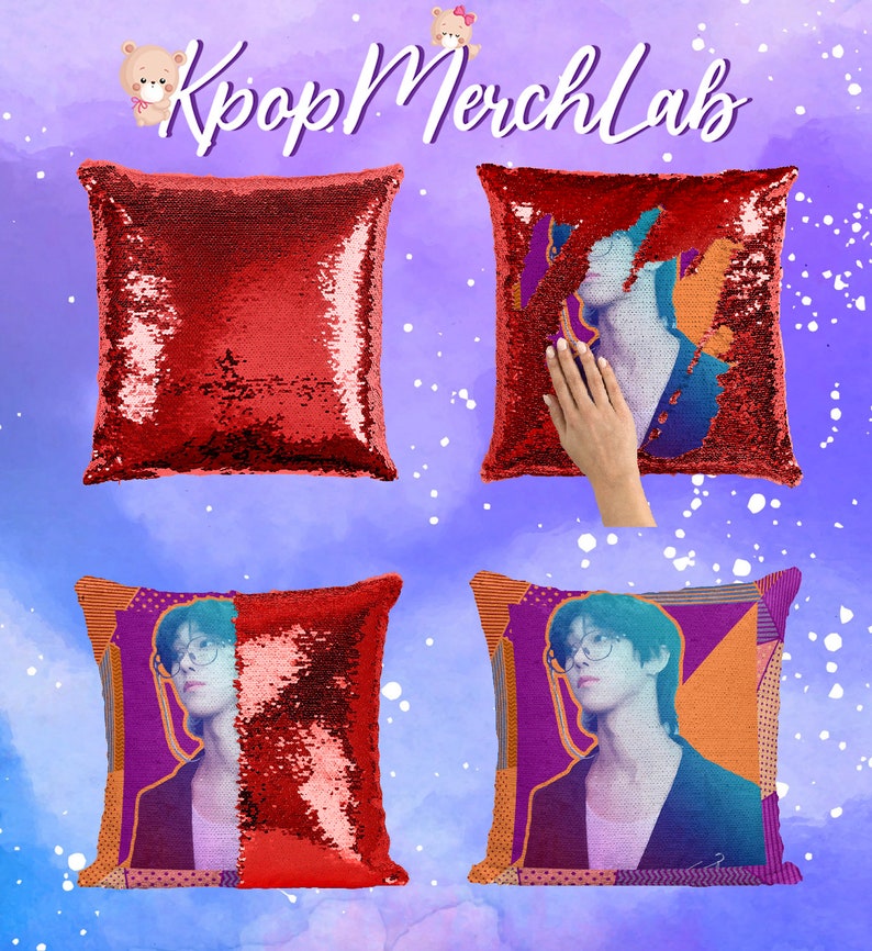 Korean SevenTeen Sequin Pillow Kpop Pillow Gift for him Kawaii Magic Pillow Fan BTS Army Gift For her BTS Sequin Pillow
