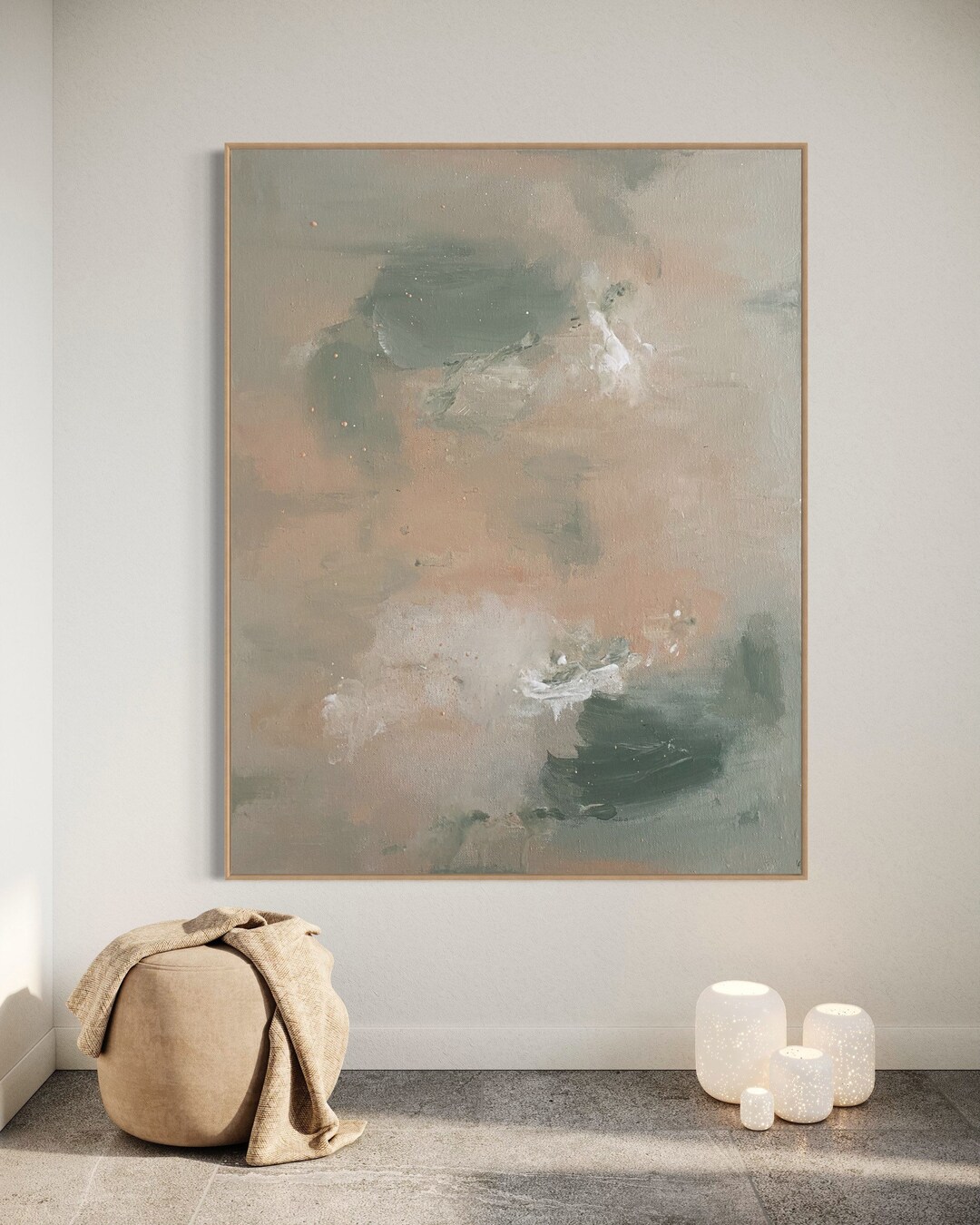 Image showcasing Green Coral and Beige Abstract Canvas Art | Custom | Home Decor ...