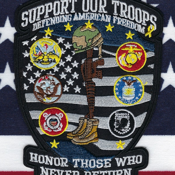 SUPPORT OUR TROOPS Patch ~ 'Defending American Freedom' ~ May Is Military Appreciation Month ~ Air Force, Army, Navy, Marines, Coast Guard