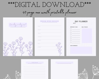 Printable Monthly Purple Planner, Digital Download