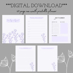 Printable Monthly Purple Planner, Digital Download