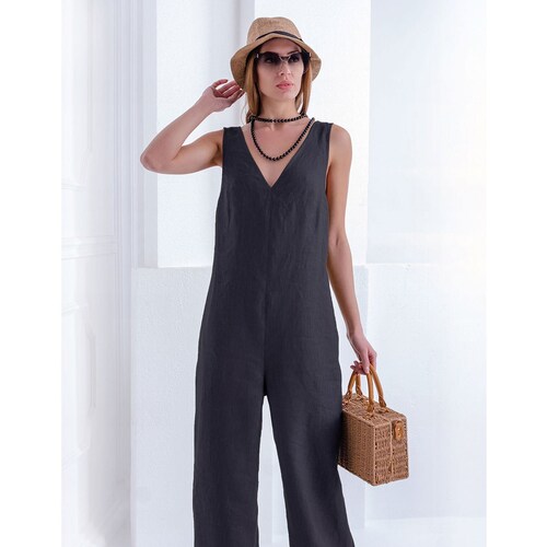Natural Linen Romper / Loose Linen Jumpsuit for Women / Linen - Etsy