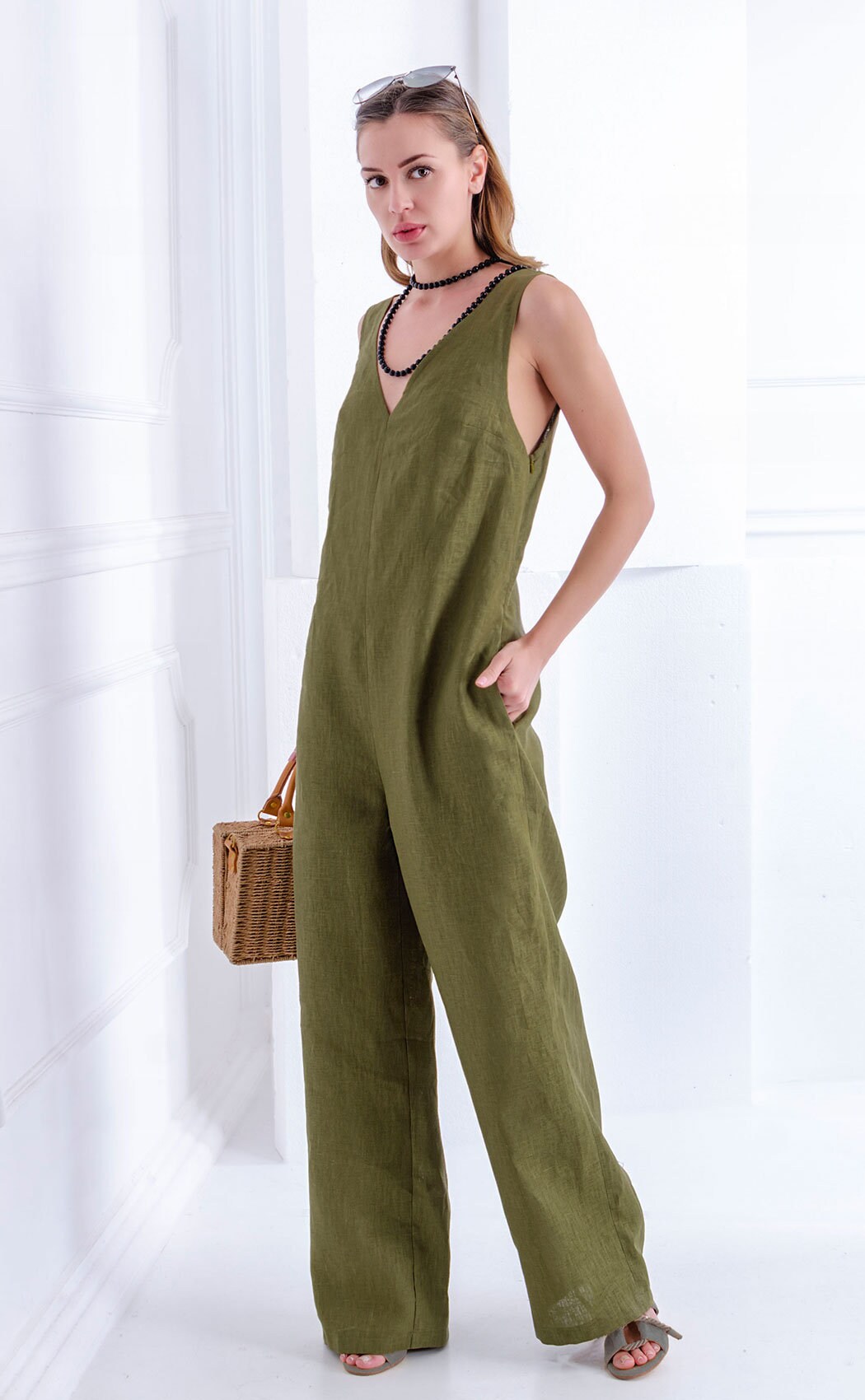 Natural Linen Romper / Loose Linen Jumpsuit for Women / Linen - Etsy