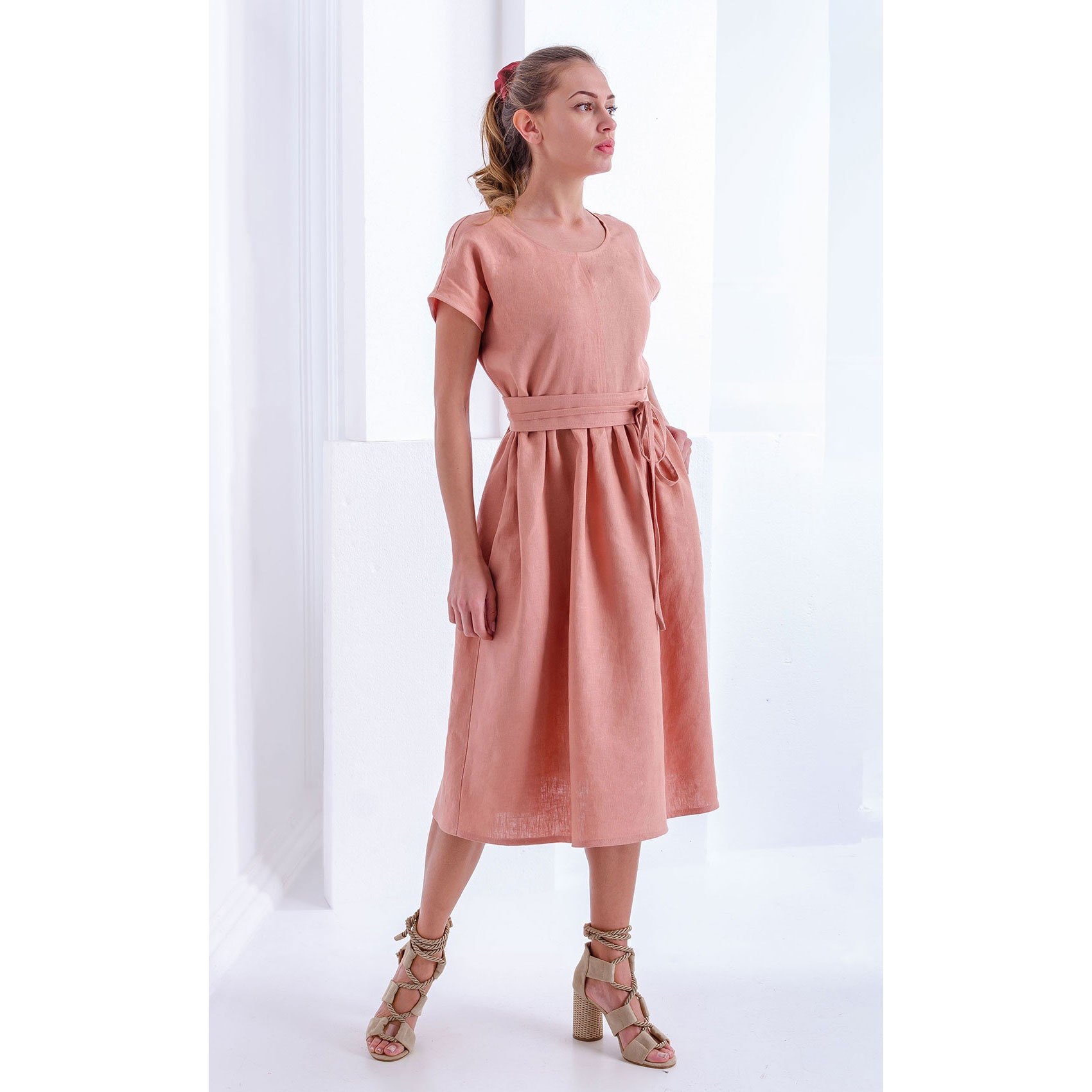 Verdant Linen Dress (Peach)