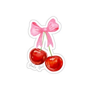 Cute Cherry Bow Die-Cut Stickers, Aesthetic Laptop Decor, Cute Gifts for Girls, Cherry Blossom Vibe, Kawaii Art Stickers