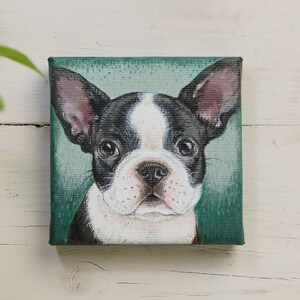 French Bulldog Puppy Painting on Miniature Canvas, Hand Painted Frenchie, Dog Lover Gift, Animal Art image 2