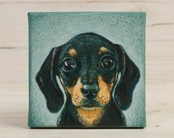 Peinture teckel sur toile miniature, chien viennois, cadeau pour amoureux des animaux, peinture chien, art mural, décoration d'intérieur