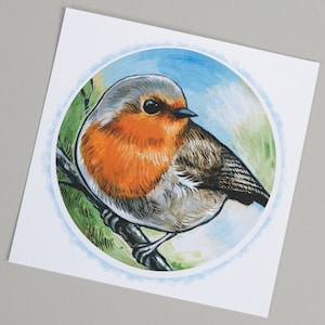 Robin Bird, Gravure carrée Giclée de peinture originale, Décoration intérieure, Cadeau de pendaison de crémaillère, 4x4 5x5 6x6 Sans cadre image 1