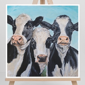 Schwarzweiße Kühe, Giclée-Druck von Originalgemälde, Rinderwandkunst, Bauernhof Tiere Poster, Kuhdruck, Kinderzimmerdekor