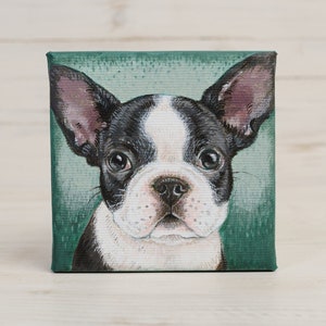 Peinture de chiot bouledogue français sur toile miniature, Frenchie peint à la main, cadeau d'amant de chien, art animalier image 4