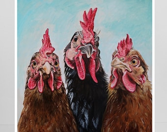 Chicken Portrait, Giclee Print of Original Painting, Hen Poster, Farmhouse Wall Art, Farm Animal Poster