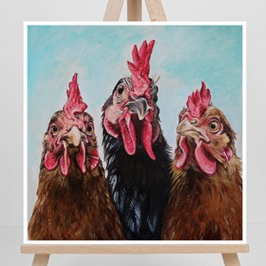 Kippenportret, gicleeprint van origineel schilderij, kip poster, boerderij muurkunst, poster boerderijdieren