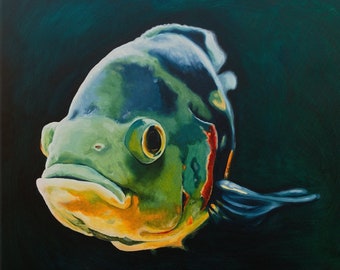 Oscar Fish, Limited Edition Giclee Print of Original Painting, Poster Wall Art Decor, Velvet Cichlid