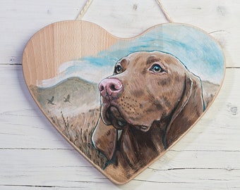 Vizsla hongrois, coeur en bois peint à la main, ornement de maison, beau cadeau pour propriétaire de chien d'arrêt