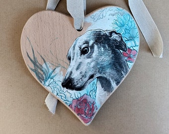 Whippet, Englischer Windhund, Holzverzierung, Wohndekor mit Hundeportrait