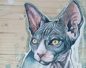 Cat portrait, Sphinx Painting on Reclaimed Plywood, Original Acrylic Painting
