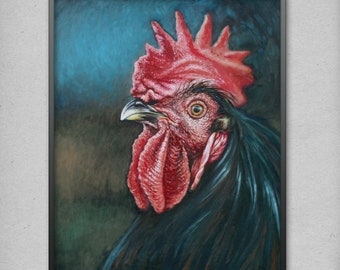 Chicken Realistic Oil Painting, Hand-painted Rooster Portrait, Original Fine Art