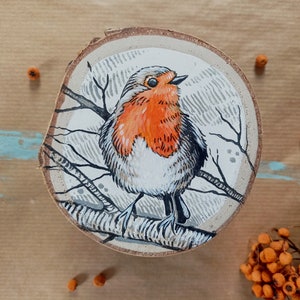 Bird Home Decor, Hand-painted on Wood Slice