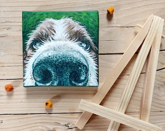 Dog Funny Painting,  Mini Canvas with Easel Set, 100% Hand-painted, German Pointer, Fousek, Dog mom Gift, Original Art