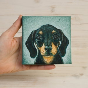 Dachshund Painting on Miniature Canvas, Wiener Dog, Animal Lover Gift, Dog Painting, Wall Art Home Decor image 3