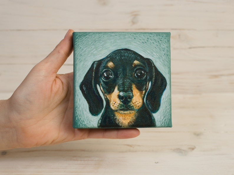 Dachshund Painting on Miniature Canvas, Wiener Dog, Animal Lover Gift, Dog Painting, Wall Art Home Decor image 3