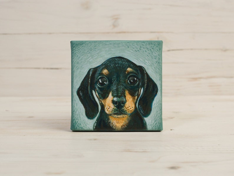 Dachshund Painting on Miniature Canvas, Wiener Dog, Animal Lover Gift, Dog Painting, Wall Art Home Decor image 1