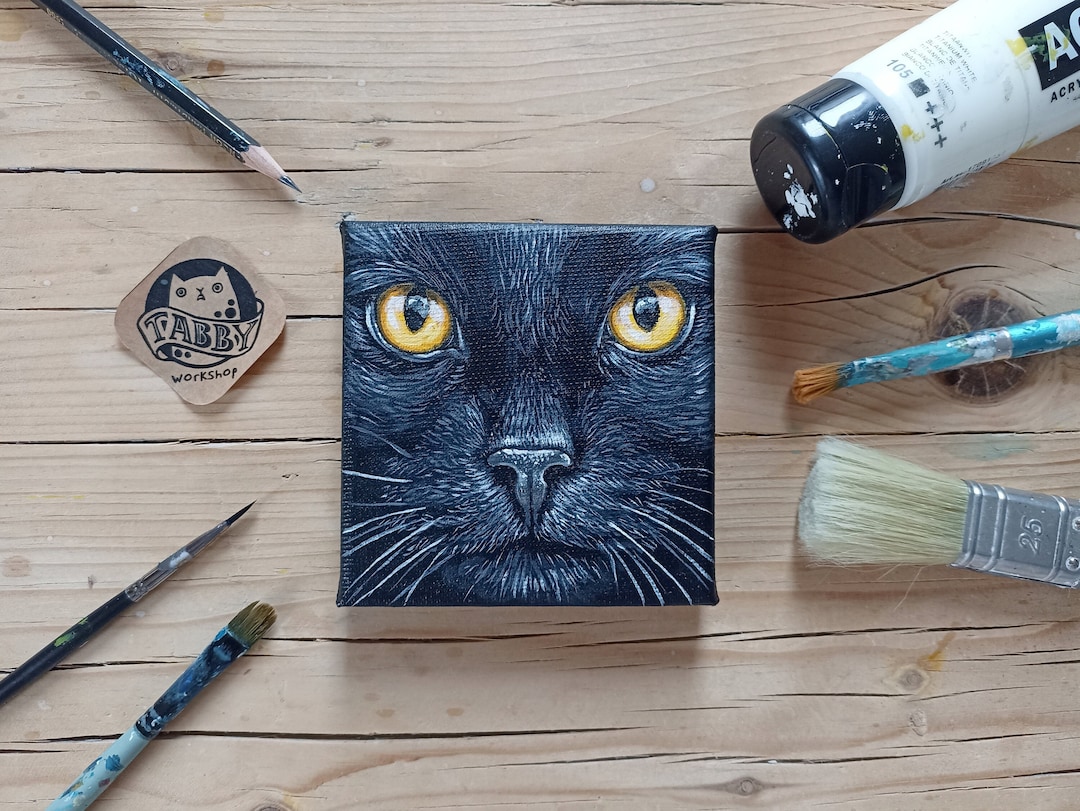 Black Cat Face Painting on Canvas, 10 X 10cm, Original Acrylic Painting, Cat Fine Art - Etsy