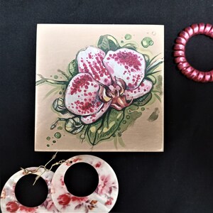 Fleur d'orchidée, boîte en bois peinte à la main, peinture acrylique image 4