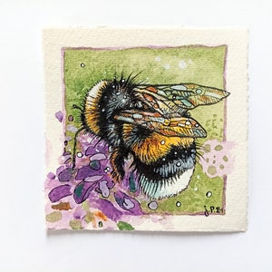 Dessin original de bourdon, techniques mixtes 10 x 10 cm
