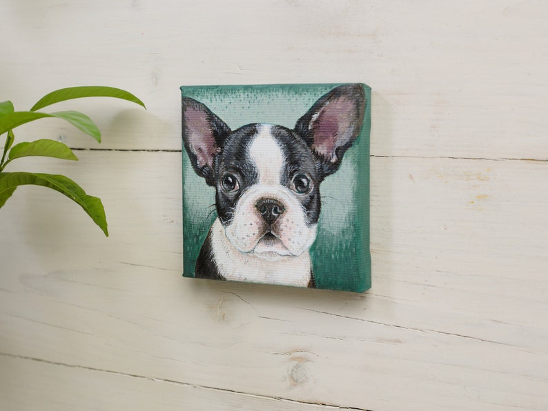 Peinture de chiot bouledogue français sur toile miniature, Frenchie peint à la main, cadeau d'amant de chien, art animalier image 10