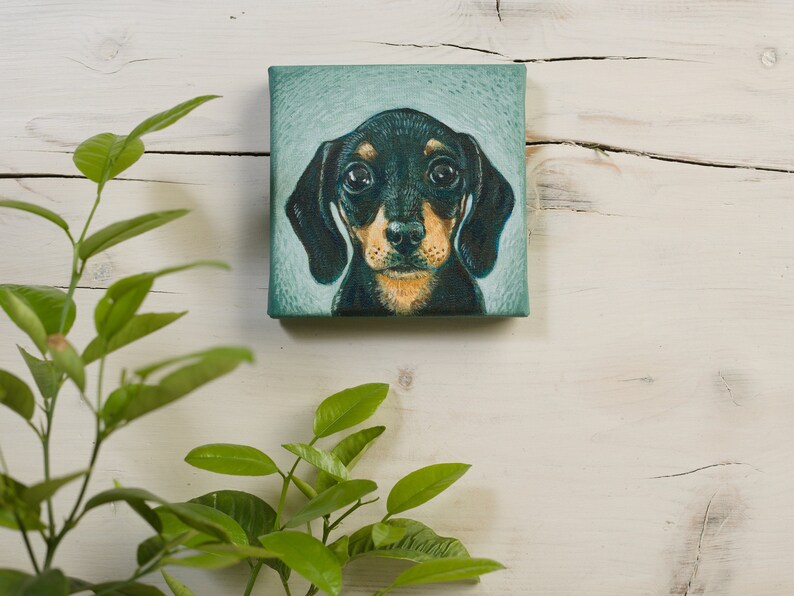 Dachshund Painting on Miniature Canvas, Wiener Dog, Animal Lover Gift, Dog Painting, Wall Art Home Decor image 9