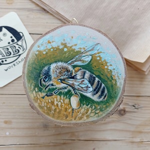 Honey Bee, Original Art on a Birch Wood Slice, Hand-painted Gift, Cute Souvenir image 10