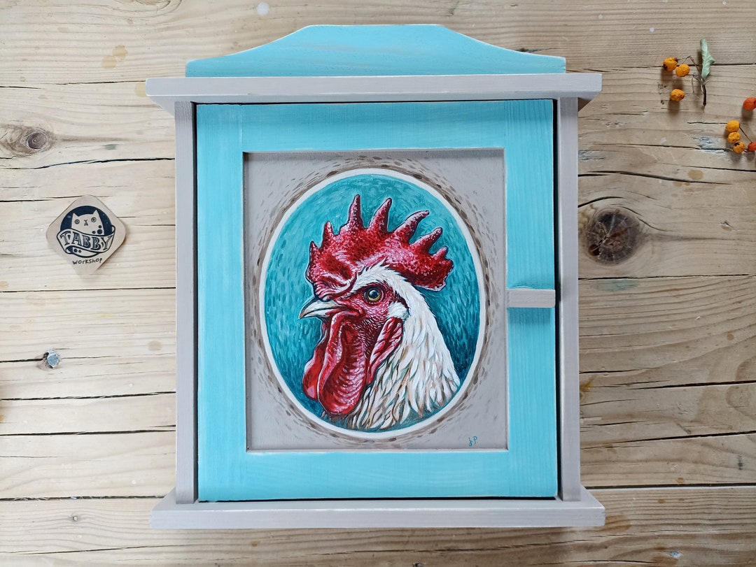 Roaster Key Rack The Rooster, Hand-painted Wooden Key Holder, Wall Key Cabinet, Hand ...
