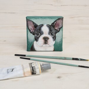 Peinture de chiot bouledogue français sur toile miniature, Frenchie peint à la main, cadeau d'amant de chien, art animalier image 5
