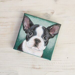 Peinture de chiot bouledogue français sur toile miniature, Frenchie peint à la main, cadeau d'amant de chien, art animalier image 6