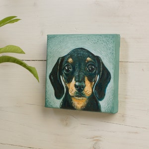 Dachshund Painting on Miniature Canvas, Wiener Dog, Animal Lover Gift, Dog Painting, Wall Art Home Decor image 10