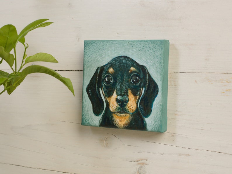 Dachshund Painting on Miniature Canvas, Wiener Dog, Animal Lover Gift, Dog Painting, Wall Art Home Decor image 10